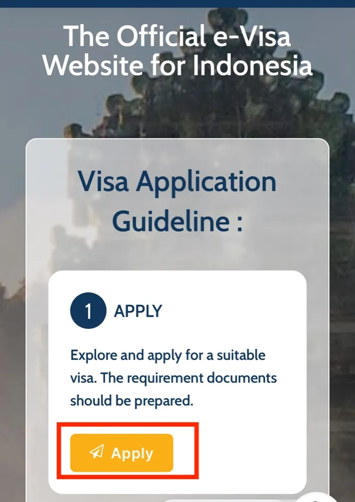 e-Visa公式サイトのトップ。Applyボタンを赤枠で示している