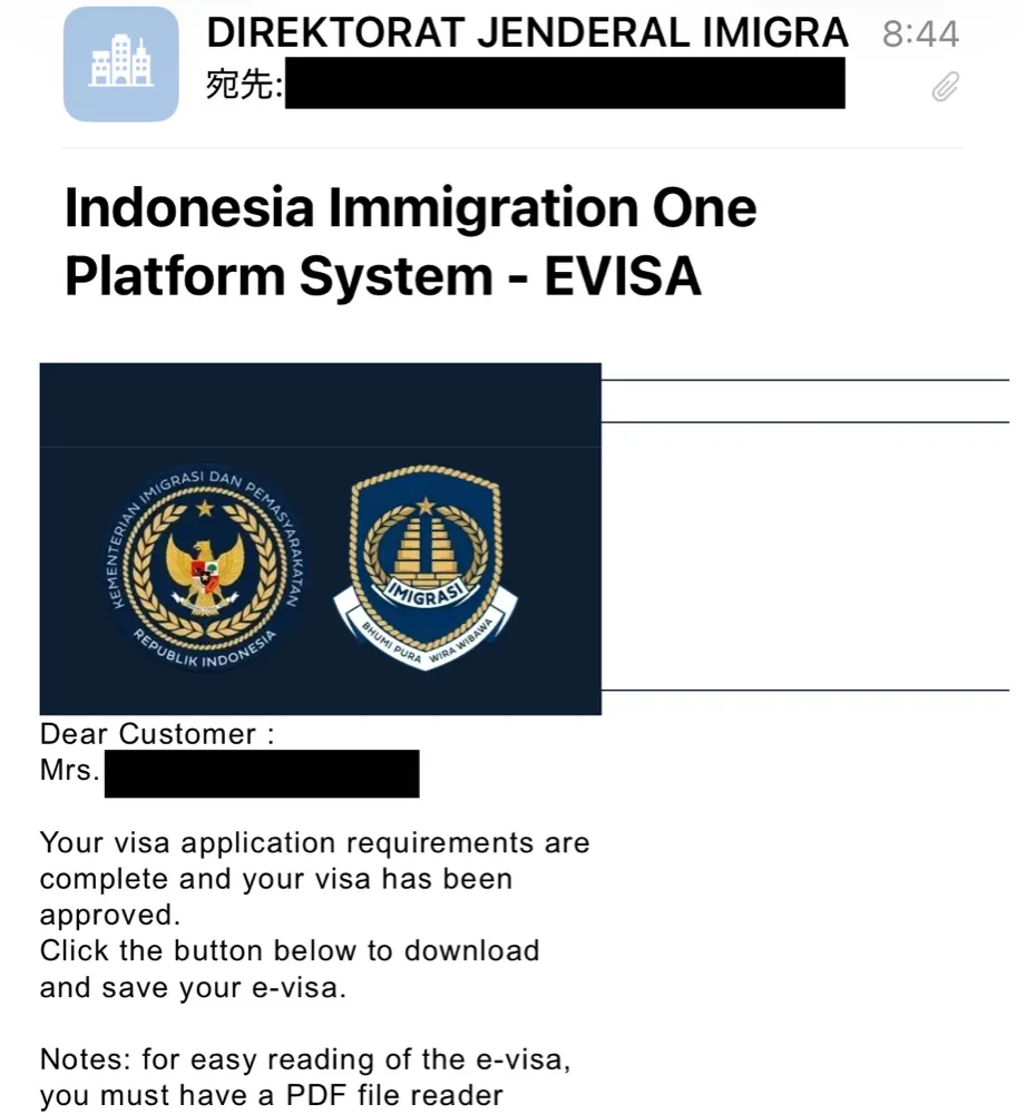 ビザが承認されたメール。Downloadボタンを赤枠で示している