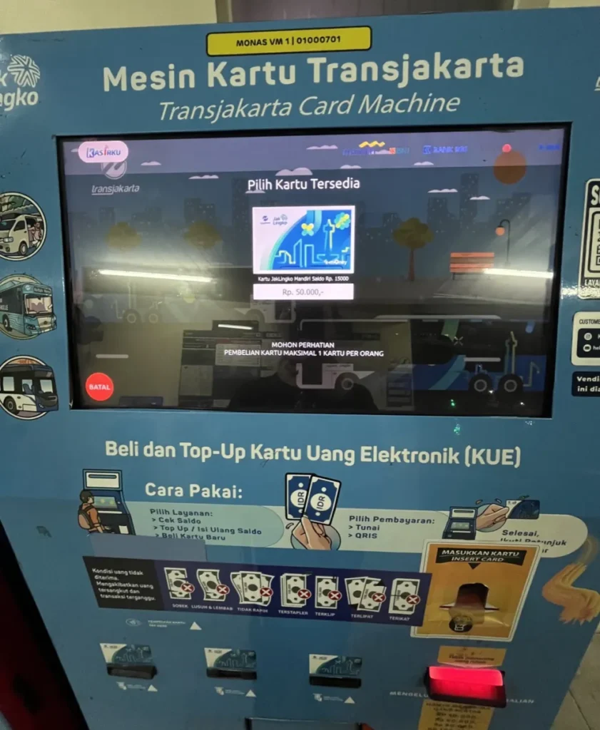 カードを選ぶ画面。JakLingkoのカード、50,000ルピア